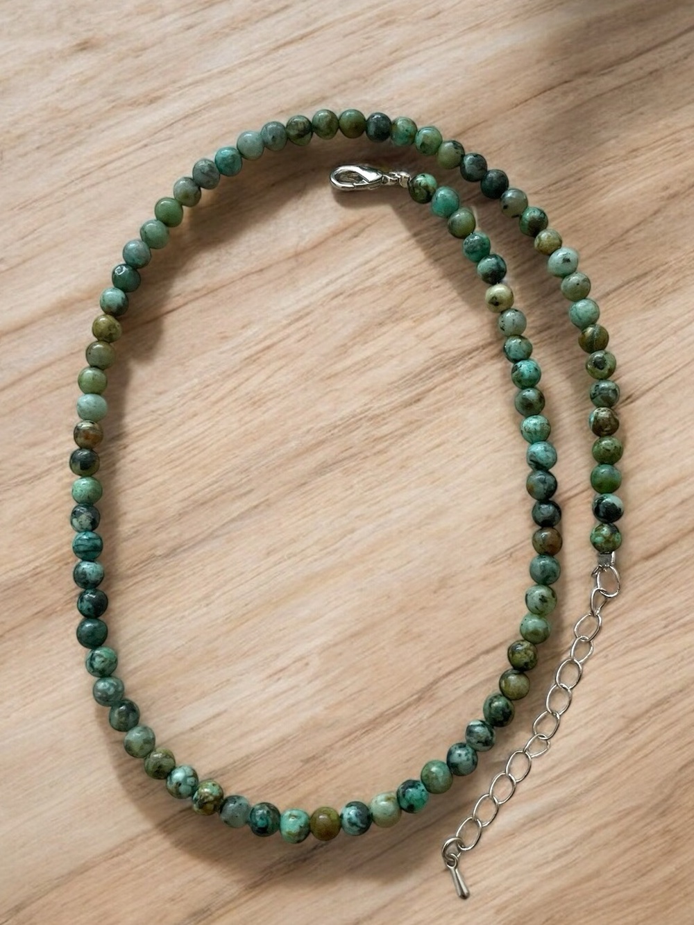 4mm African Turquoise Silver Beaded Necklace